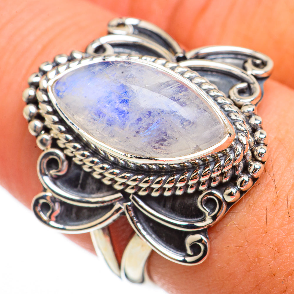 Rainbow Moonstone Rings handcrafted by Ana Silver Co - RING70441