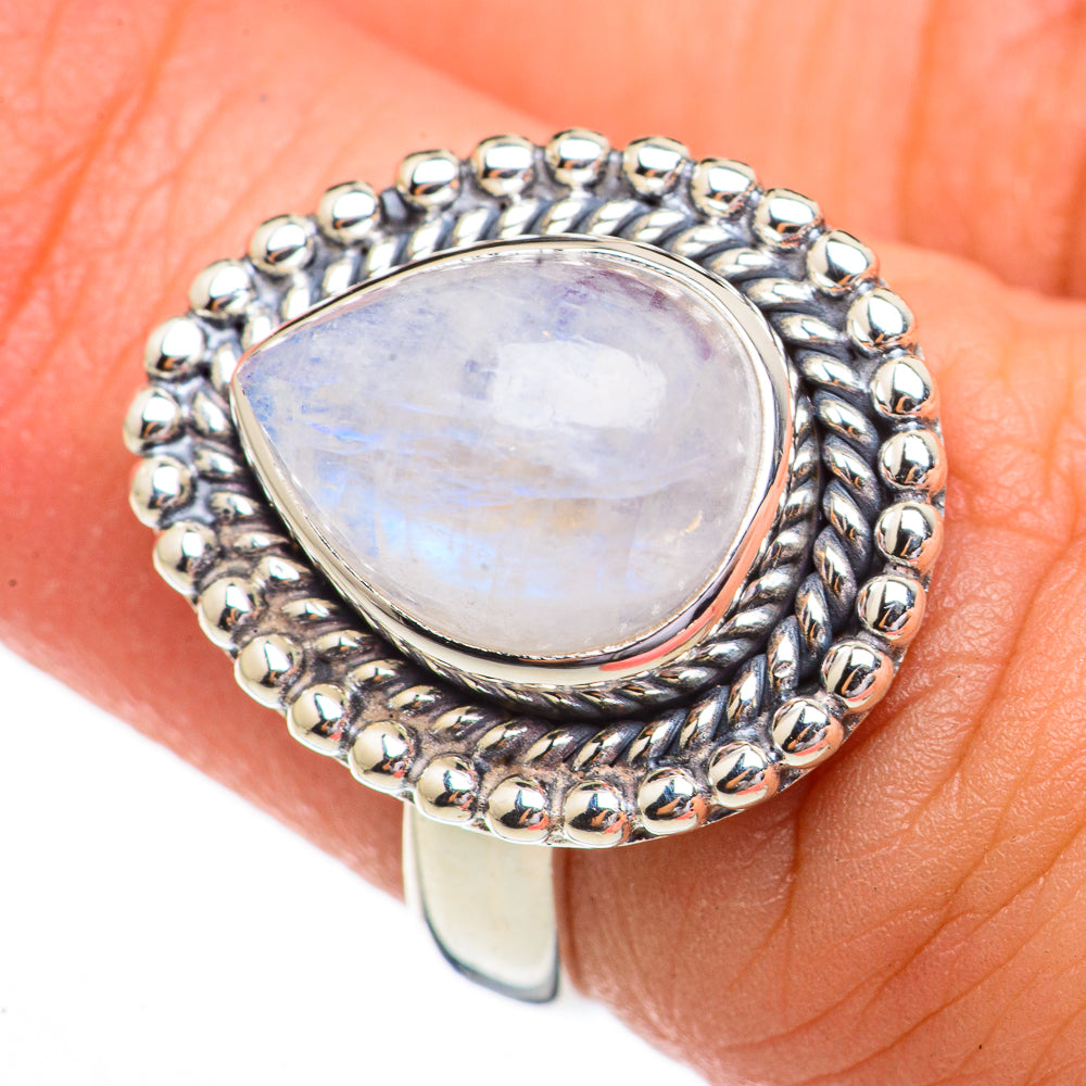 Rainbow Moonstone Rings handcrafted by Ana Silver Co - RING70511