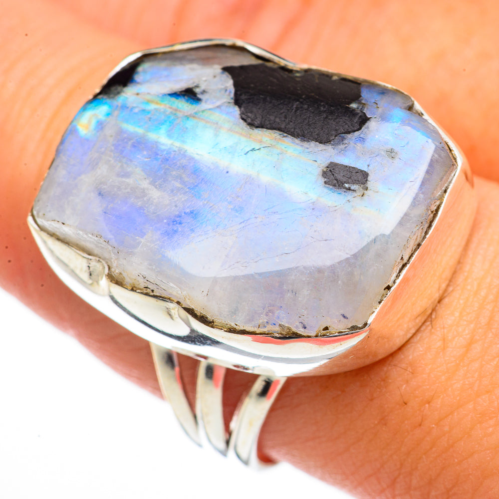 Rainbow Moonstone Rings handcrafted by Ana Silver Co - RING70545