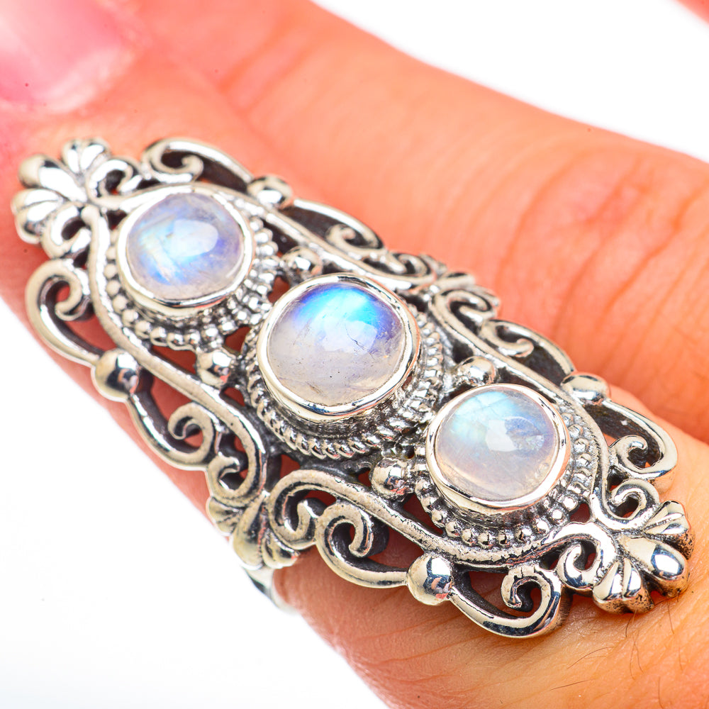 Rainbow Moonstone Rings handcrafted by Ana Silver Co - RING70546