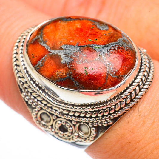 Orange Copper Composite Turquoise Rings handcrafted by Ana Silver Co - RING70559