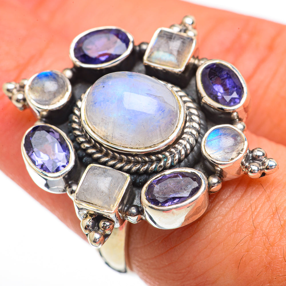 Rainbow Moonstone Rings handcrafted by Ana Silver Co - RING70561