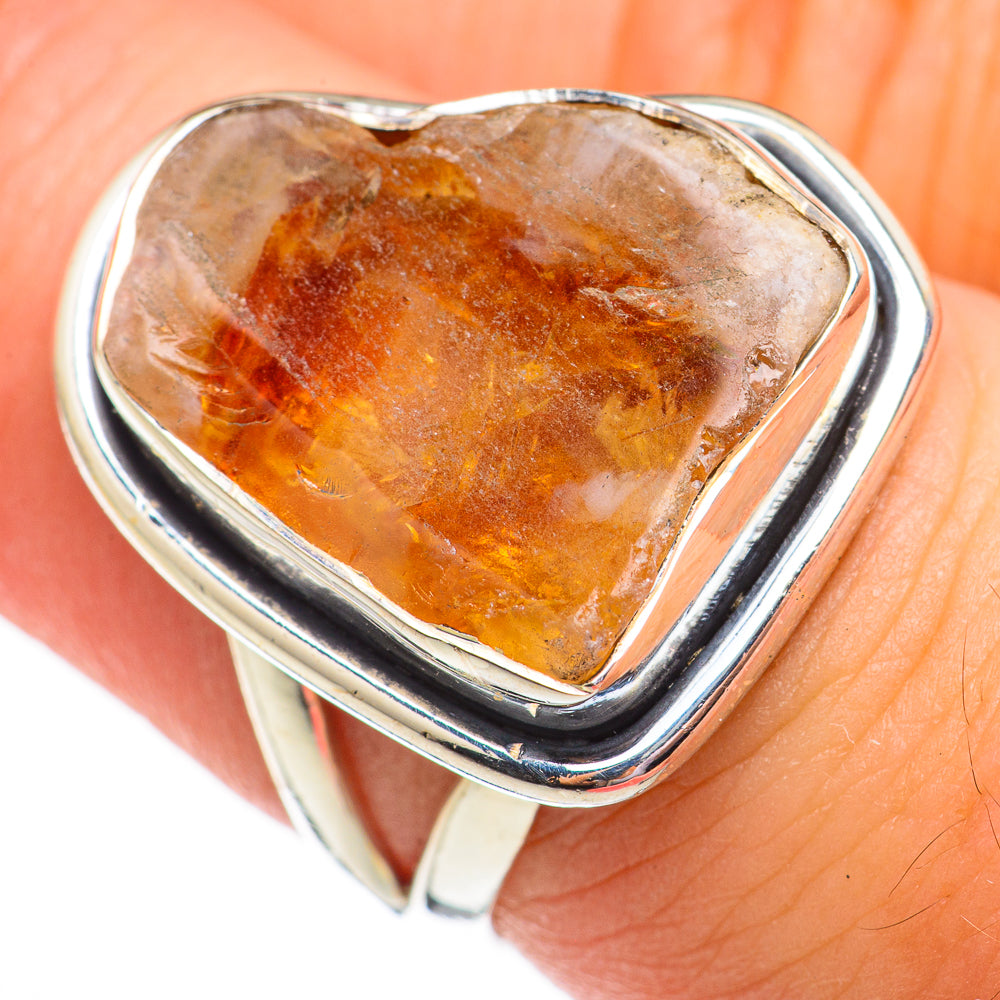 Heart-shaped rough citrine gemstone ring in 925 sterling silver