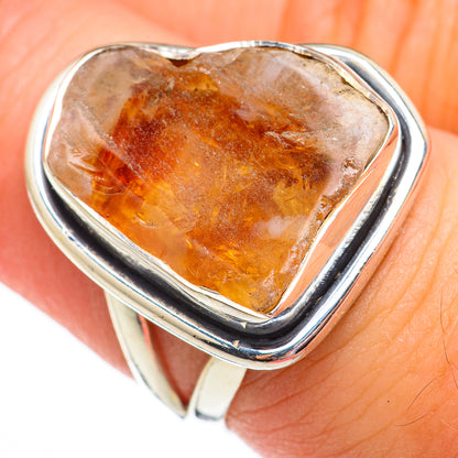 Heart-shaped rough citrine gemstone ring in 925 sterling silver