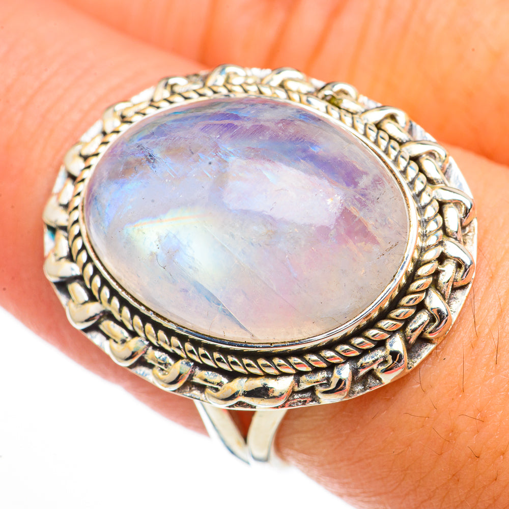 Rainbow Moonstone Rings handcrafted by Ana Silver Co - RING70598