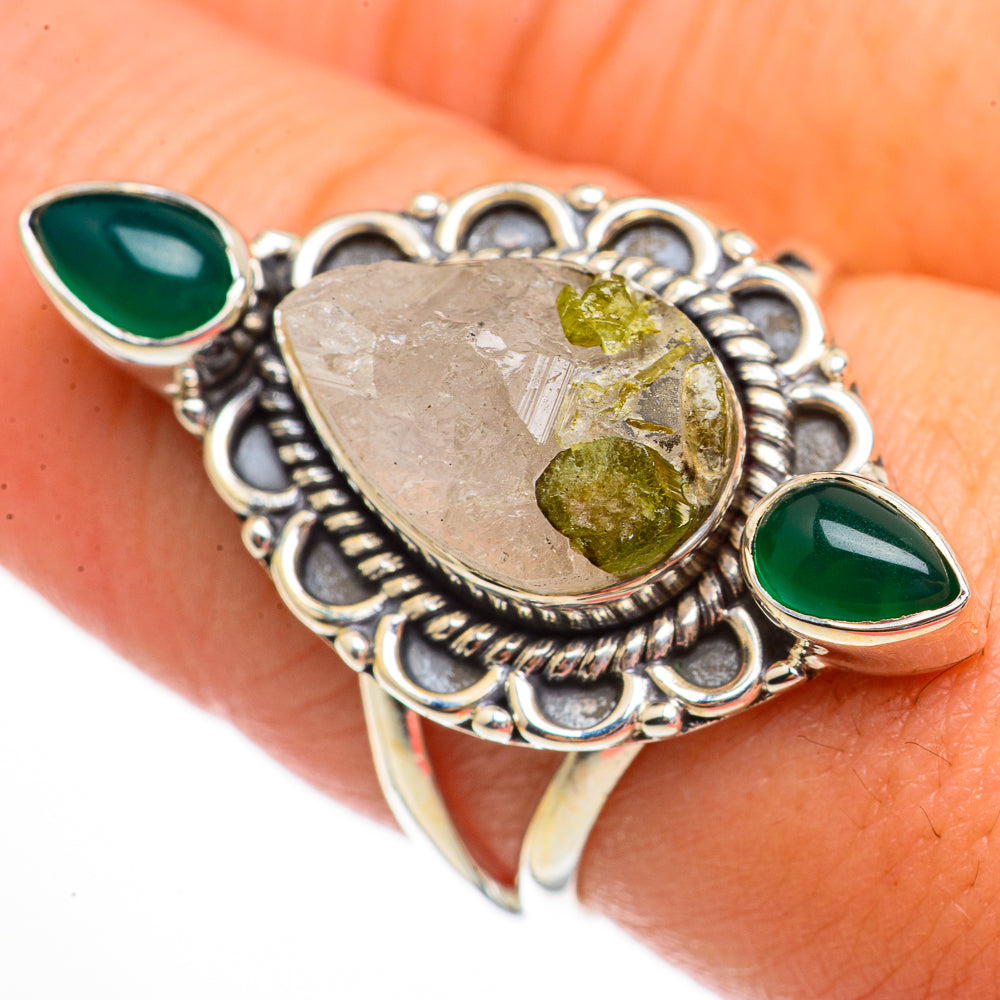 Green Tourmaline in Quartz Rings handcrafted by Ana Silver Co - RING70658