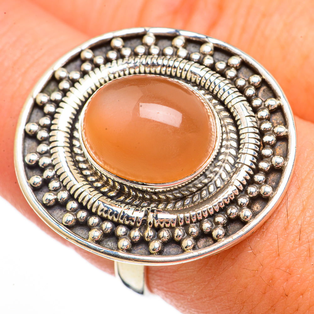 Peach Moonstone Rings handcrafted by Ana Silver Co - RING70666