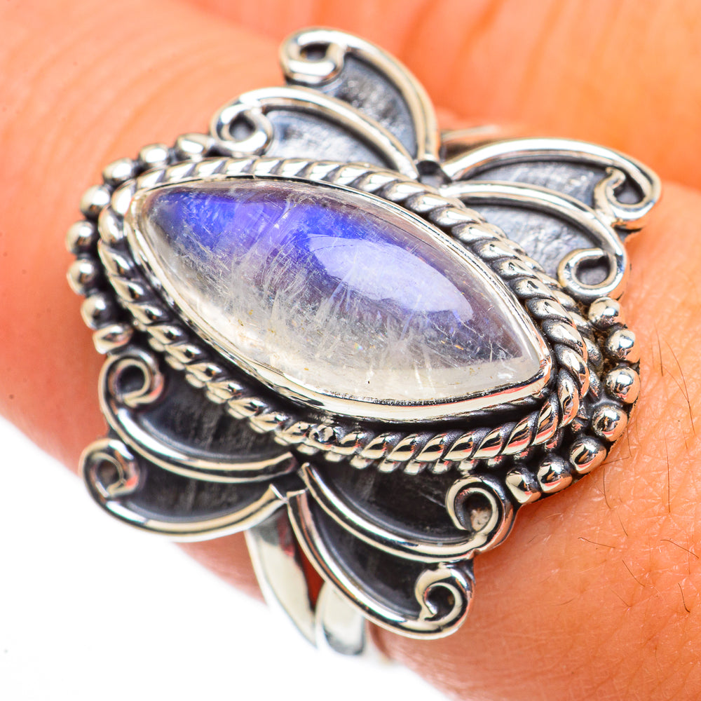 Rainbow Moonstone Rings handcrafted by Ana Silver Co - RING70678
