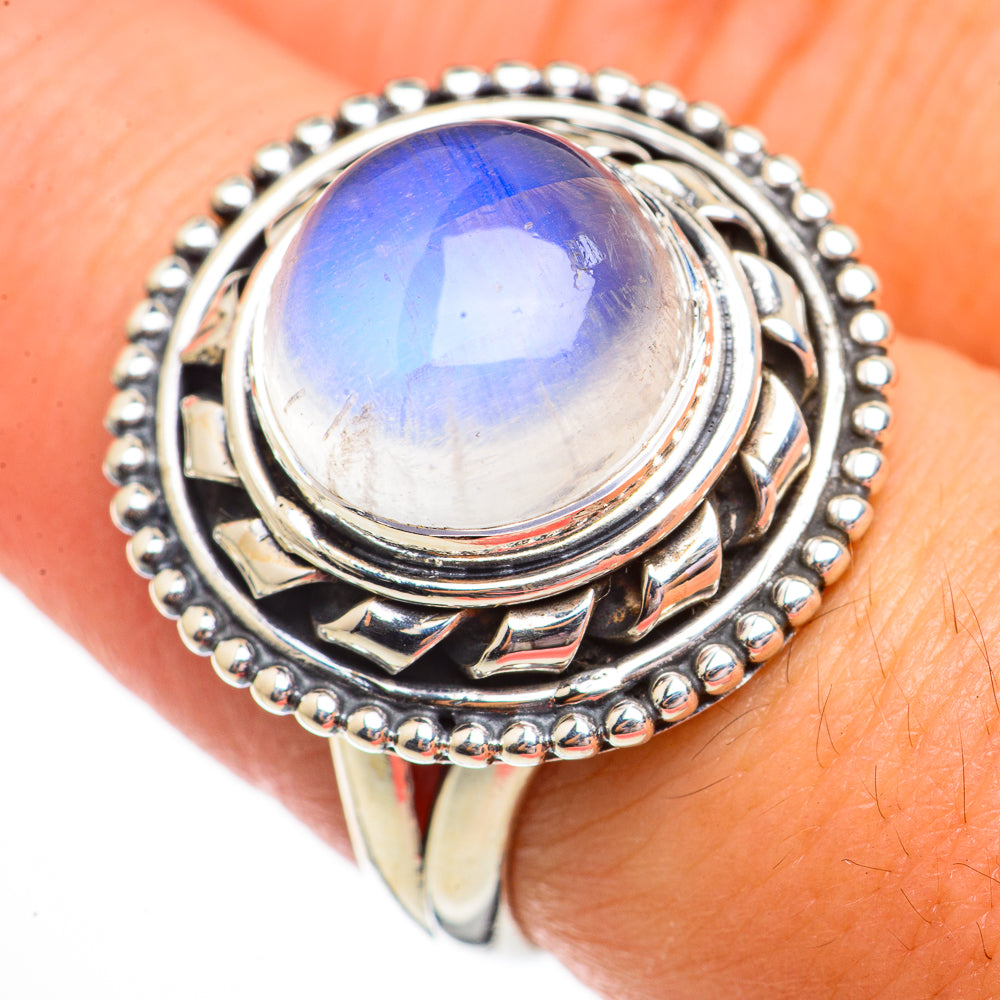 Rainbow Moonstone Rings handcrafted by Ana Silver Co - RING70679