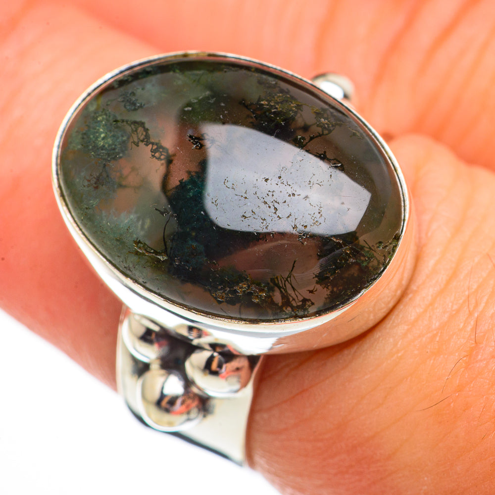 Green Moss Agate Rings handcrafted by Ana Silver Co - RING70693