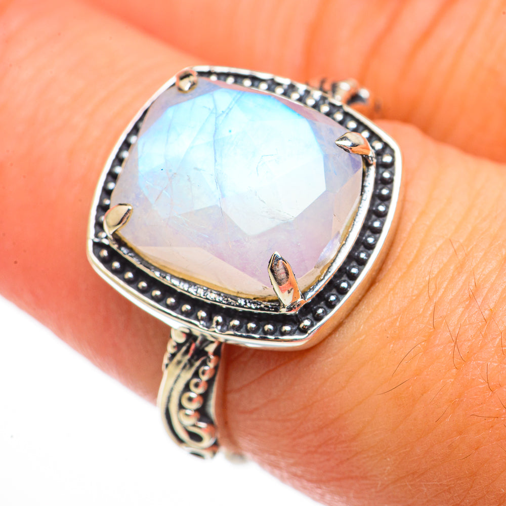 Rainbow Moonstone Rings handcrafted by Ana Silver Co - RING70715