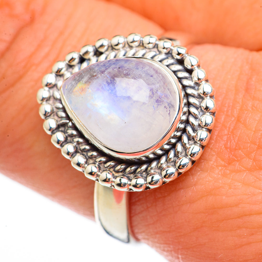 Rainbow Moonstone Rings handcrafted by Ana Silver Co - RING70716