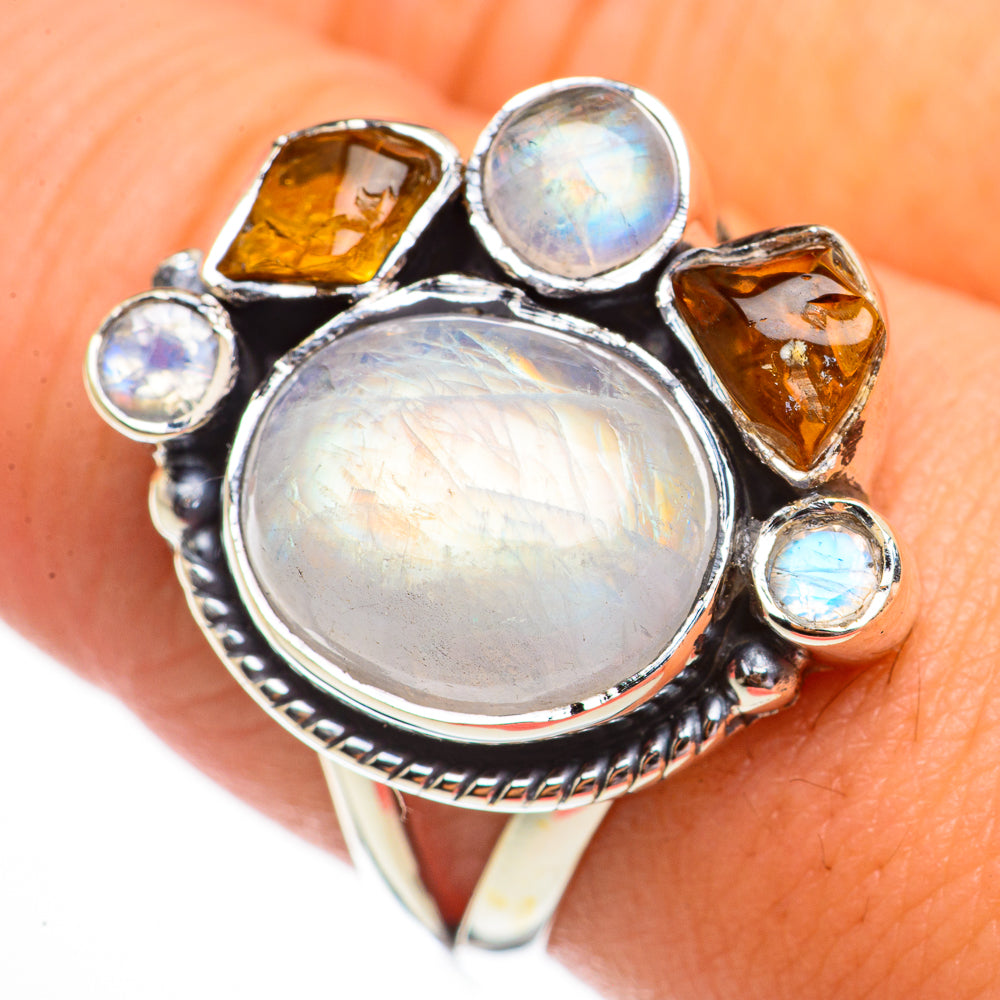 Rainbow Moonstone Rings handcrafted by Ana Silver Co - RING70740