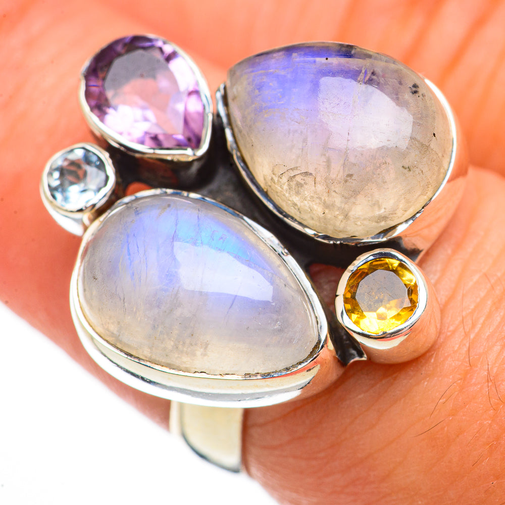 Rainbow Moonstone Rings handcrafted by Ana Silver Co - RING70752