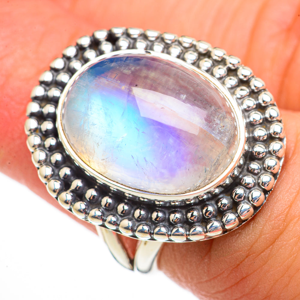 Rainbow Moonstone Rings handcrafted by Ana Silver Co - RING70790