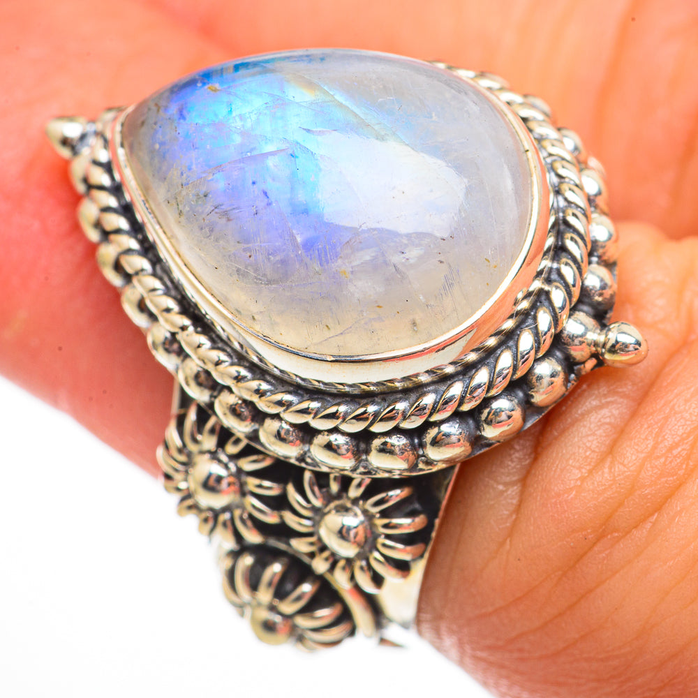 Rainbow Moonstone Rings handcrafted by Ana Silver Co - RING70877