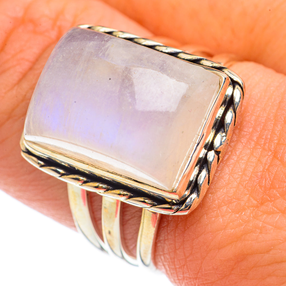 Rainbow Moonstone Rings handcrafted by Ana Silver Co - RING70919