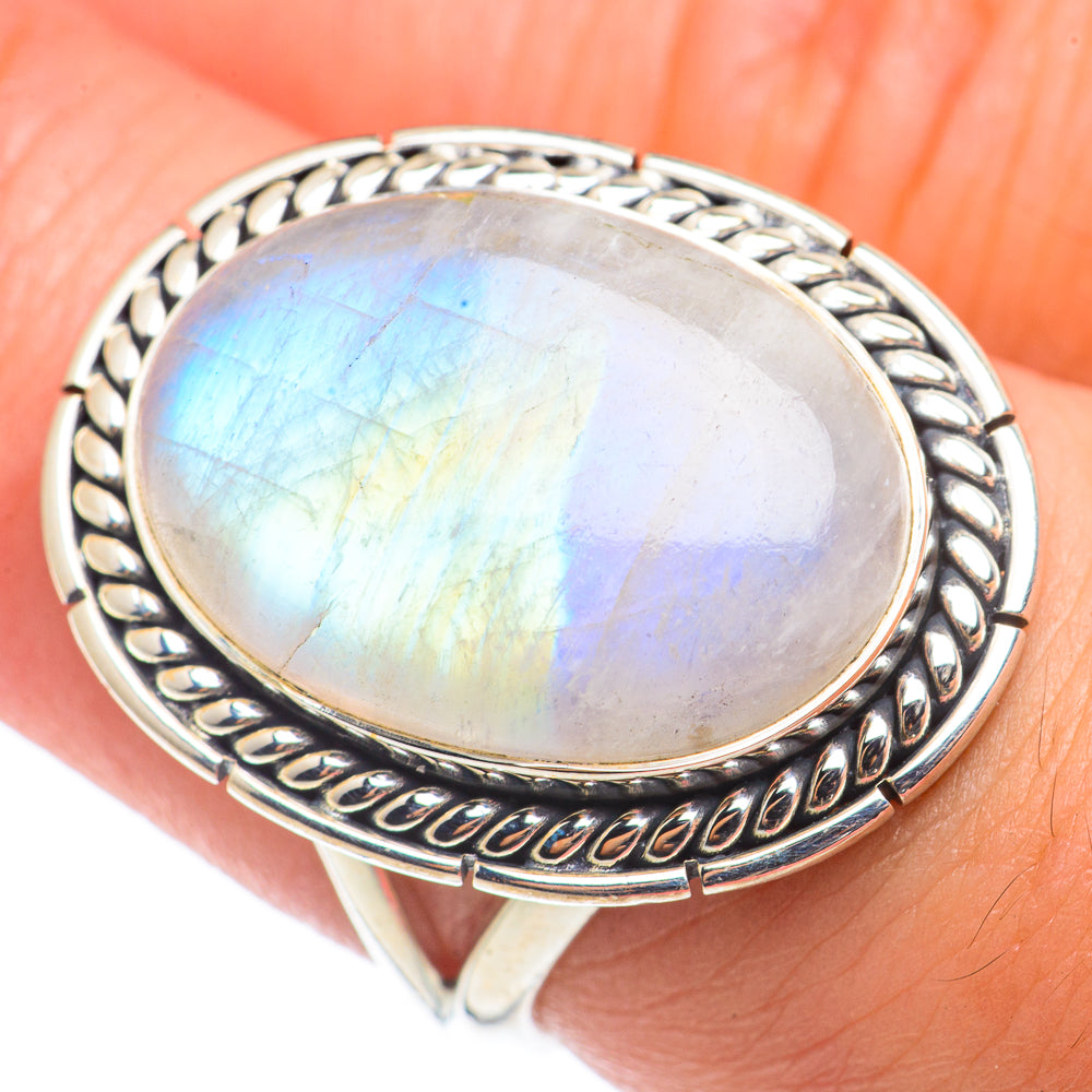 Rainbow Moonstone Rings handcrafted by Ana Silver Co - RING71033