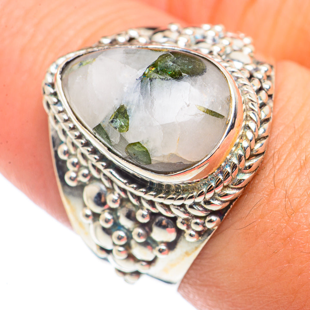 Green Tourmaline in Quartz Rings handcrafted by Ana Silver Co - RING71107