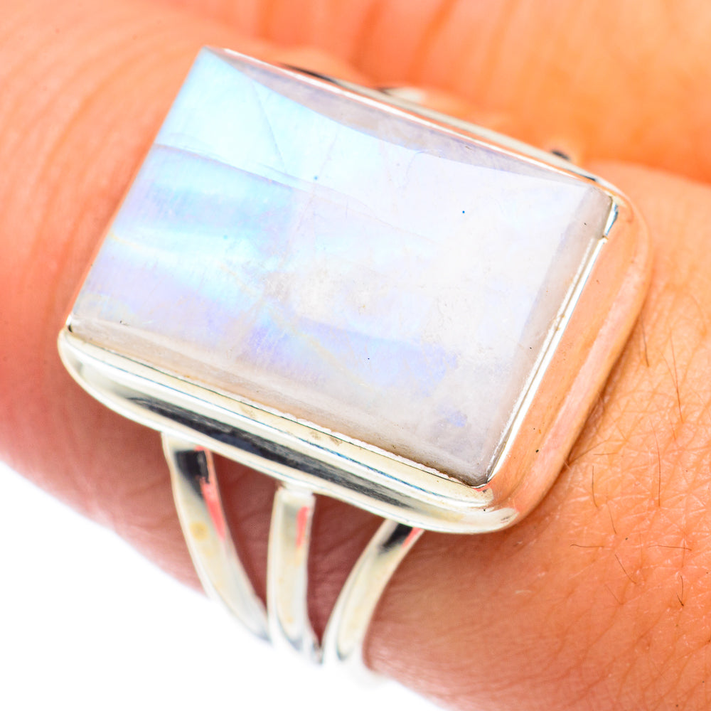 Rainbow Moonstone Rings handcrafted by Ana Silver Co - RING71110