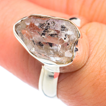 Herkimer diamond ring, 925 sterling silver band with side-view clear faceted crystal