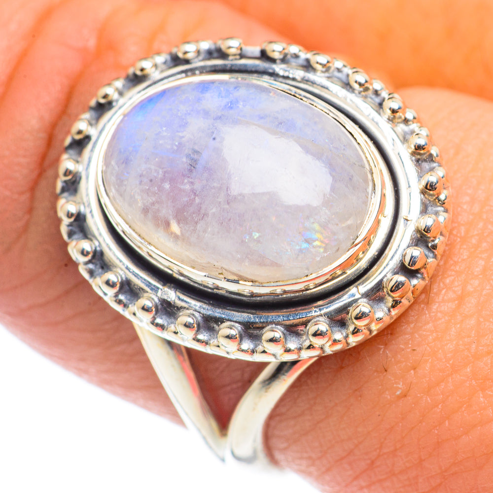 Rainbow Moonstone Rings handcrafted by Ana Silver Co - RING71176