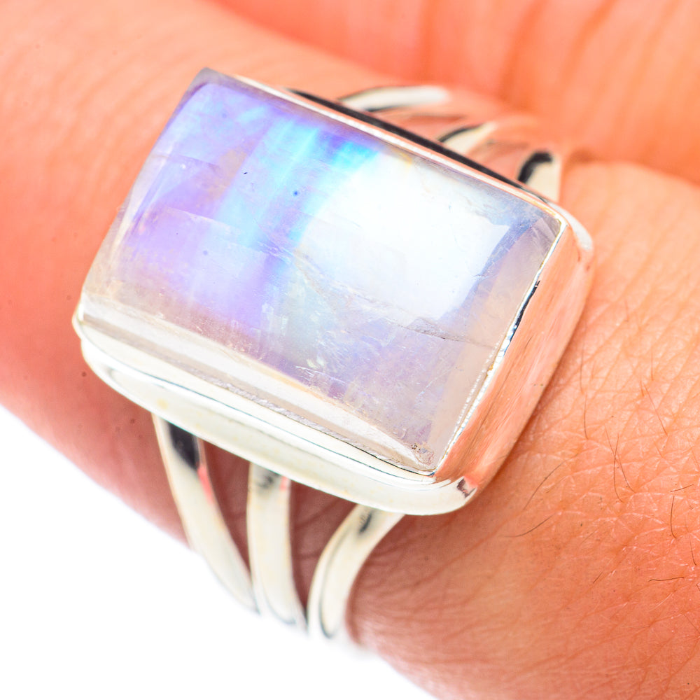 Rainbow Moonstone Rings handcrafted by Ana Silver Co - RING71177