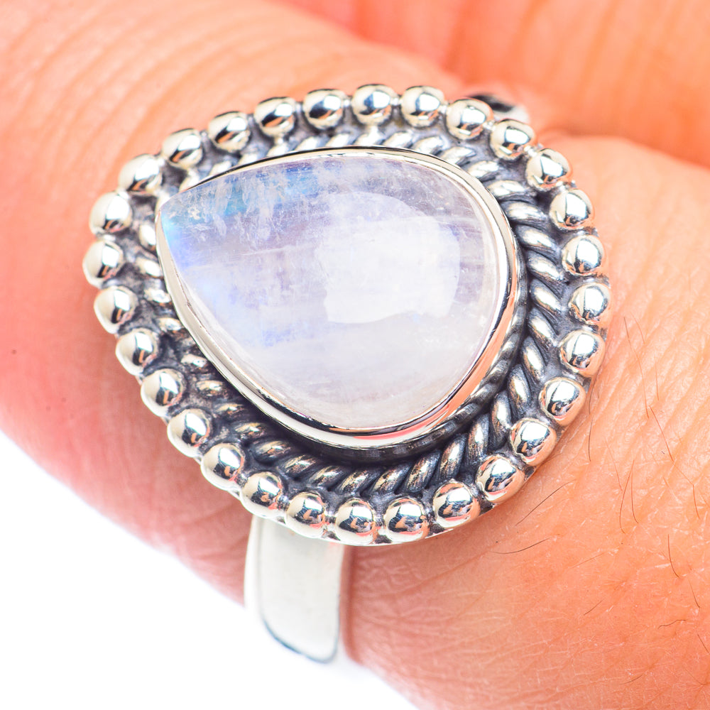 Rainbow Moonstone Rings handcrafted by Ana Silver Co - RING71291