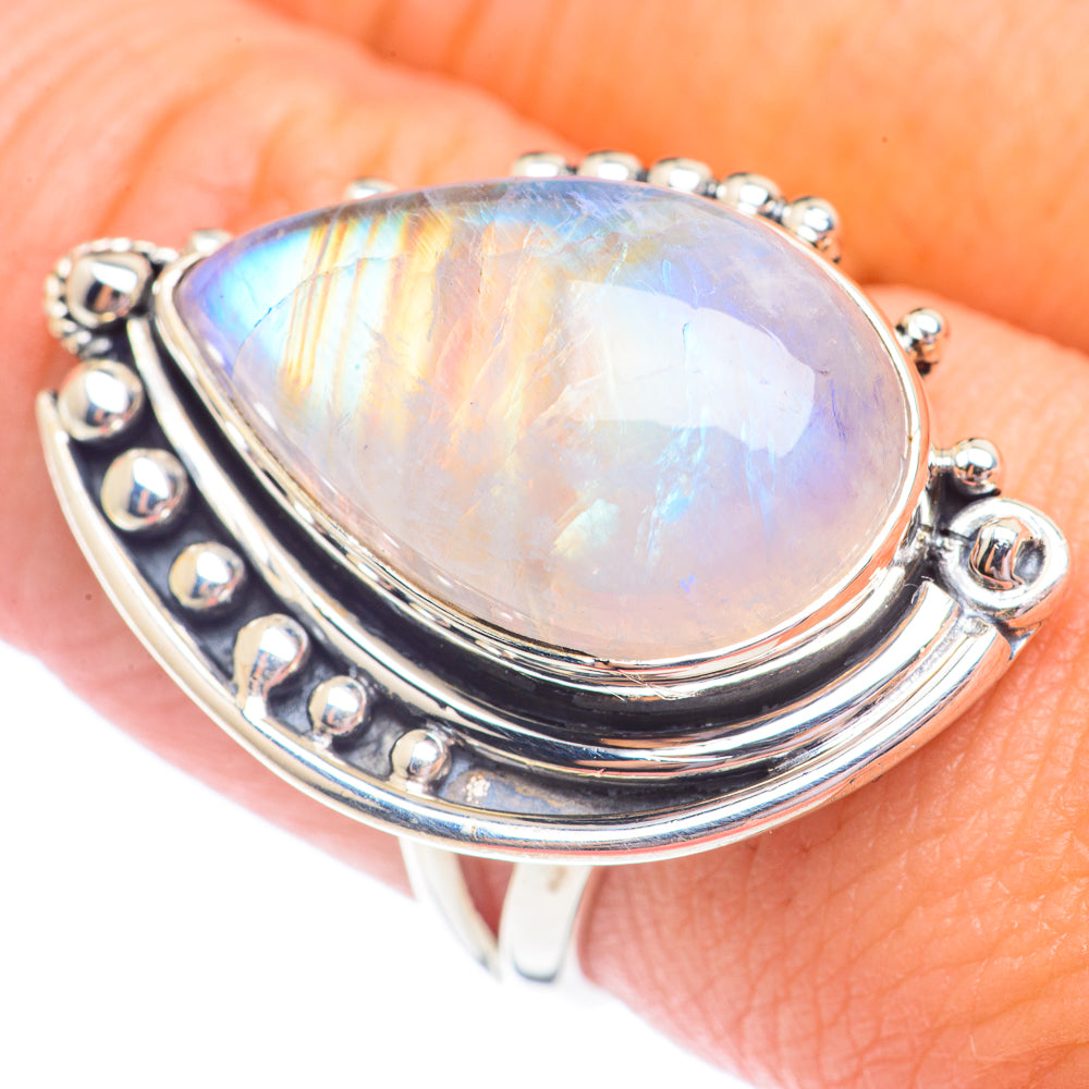 Rainbow Moonstone Rings handcrafted by Ana Silver Co - RING71292