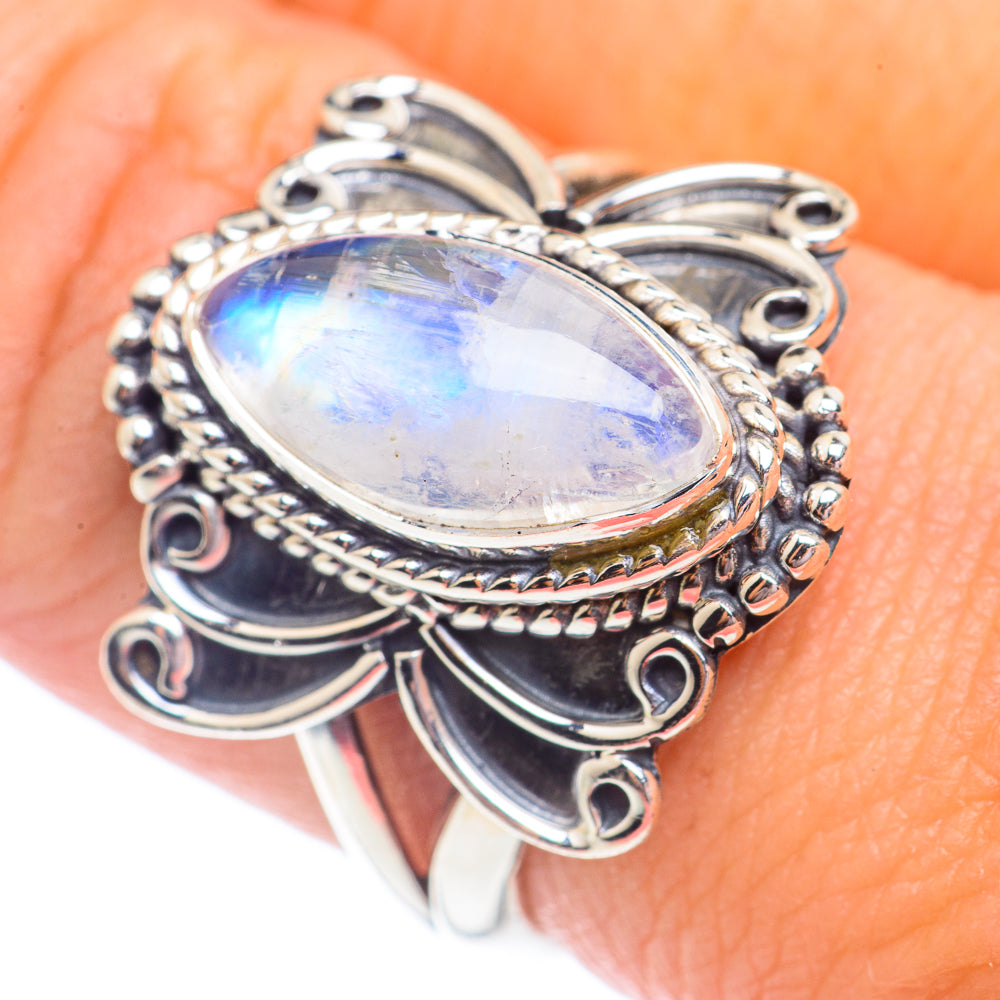 Rainbow Moonstone Rings handcrafted by Ana Silver Co - RING71295