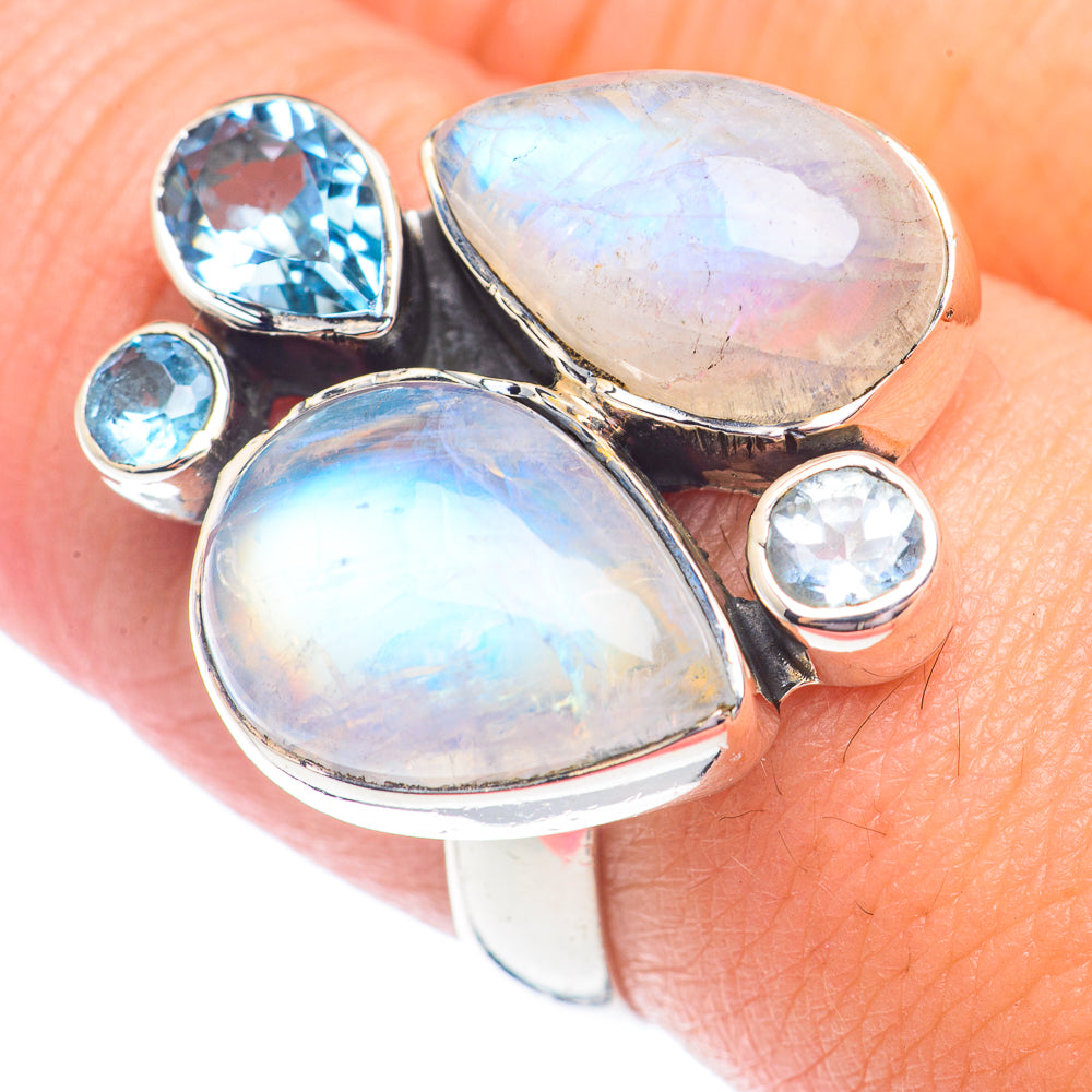 Rainbow Moonstone Rings handcrafted by Ana Silver Co - RING71331