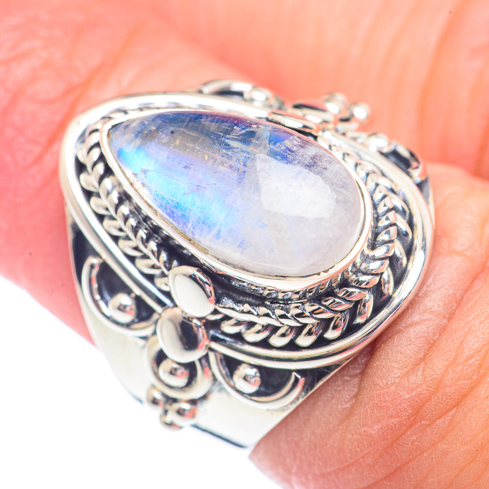 Rainbow Moonstone Rings handcrafted by Ana Silver Co - RING71333