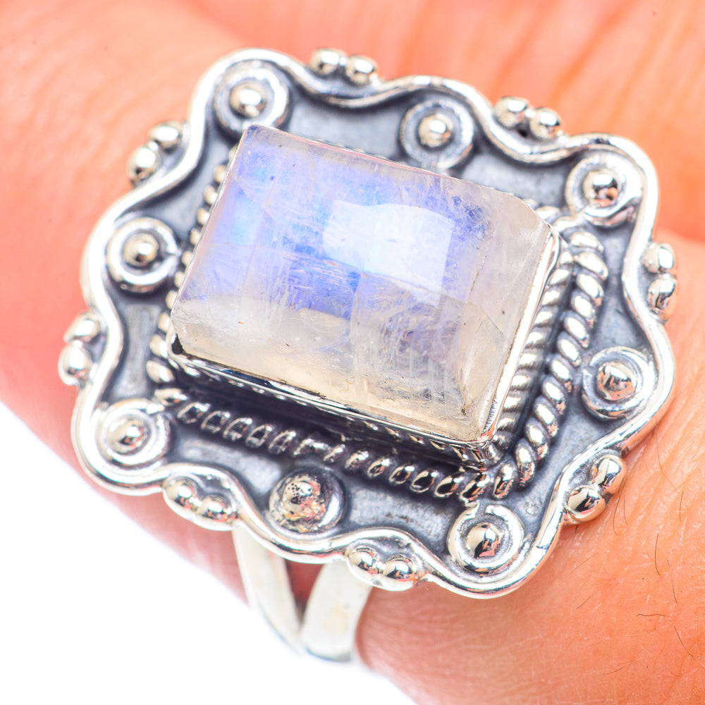 Rainbow Moonstone Rings handcrafted by Ana Silver Co - RING71365