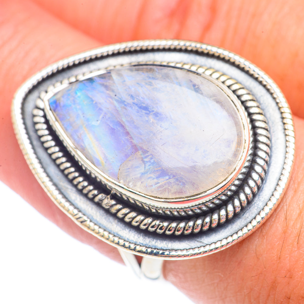 Rainbow Moonstone Rings handcrafted by Ana Silver Co - RING71414