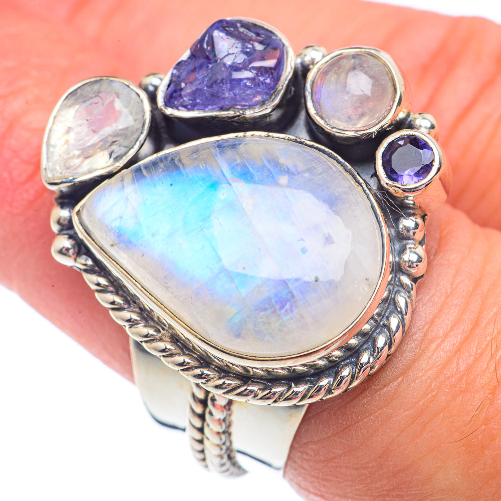 Rainbow Moonstone Rings handcrafted by Ana Silver Co - RING71450