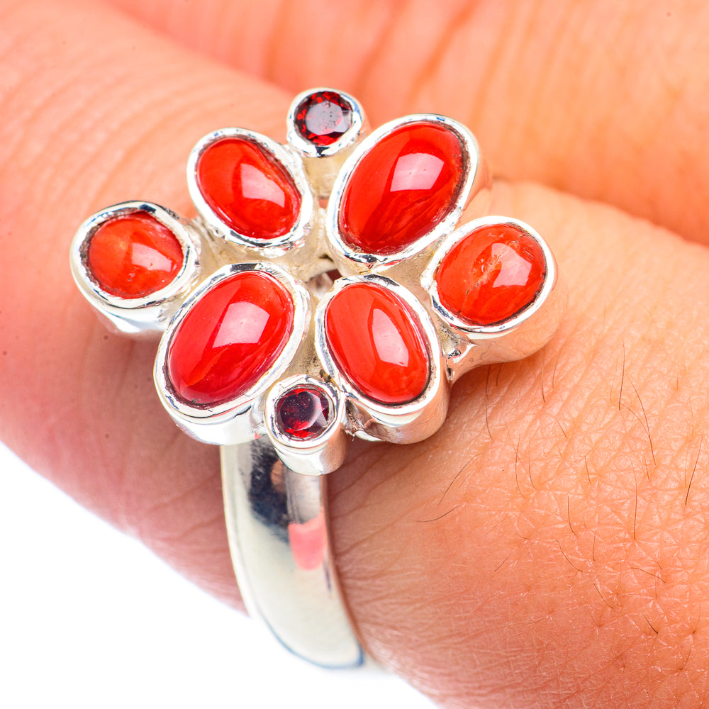 Red Coral Rings handcrafted by Ana Silver Co - RING71556
