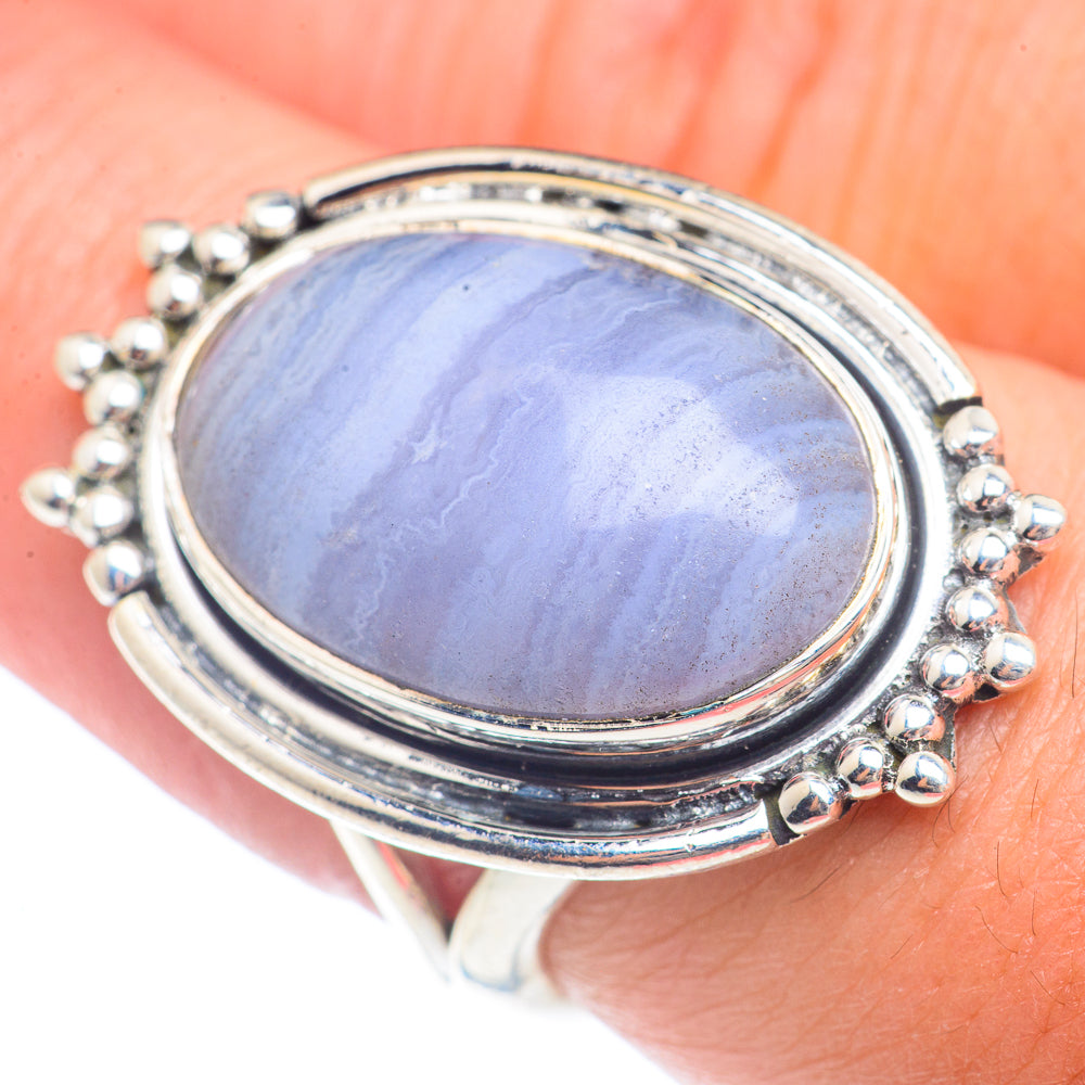 Blue Lace Agate Rings handcrafted by Ana Silver Co - RING71565