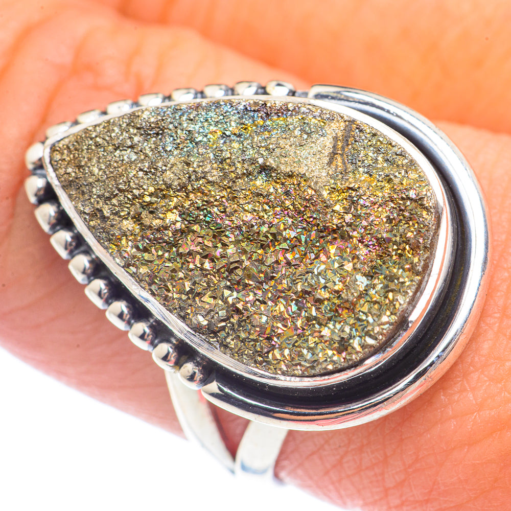 Spectro Pyrite Druzy Rings handcrafted by Ana Silver Co - RING71596