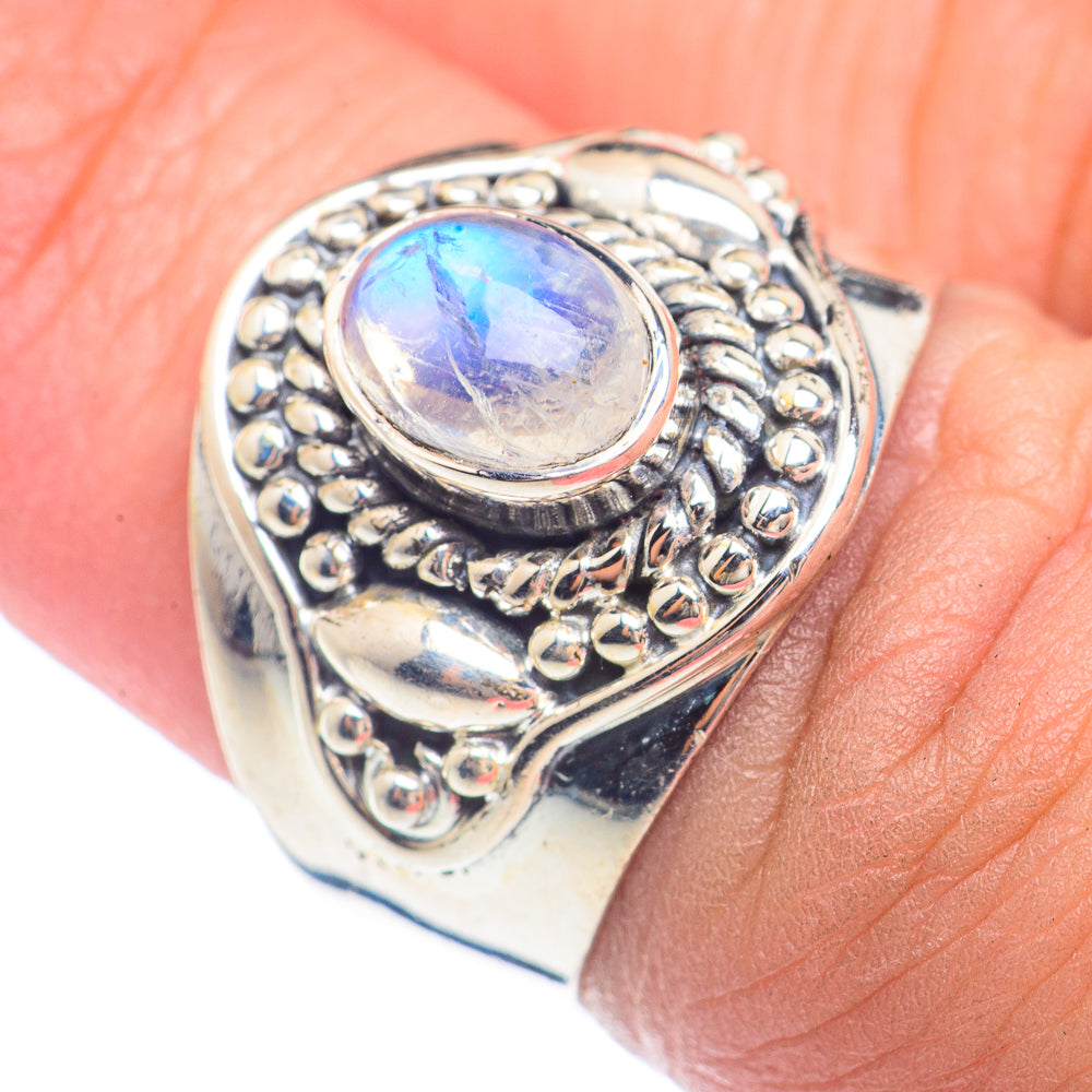 Rainbow Moonstone Rings handcrafted by Ana Silver Co - RING71639
