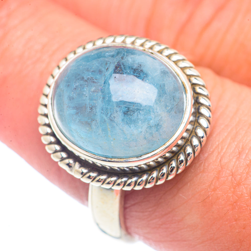 Aquamarine oval ring with beaded sterling silver border