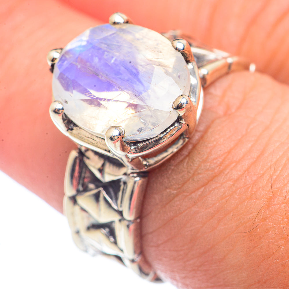 Rainbow Moonstone Rings handcrafted by Ana Silver Co - RING71714