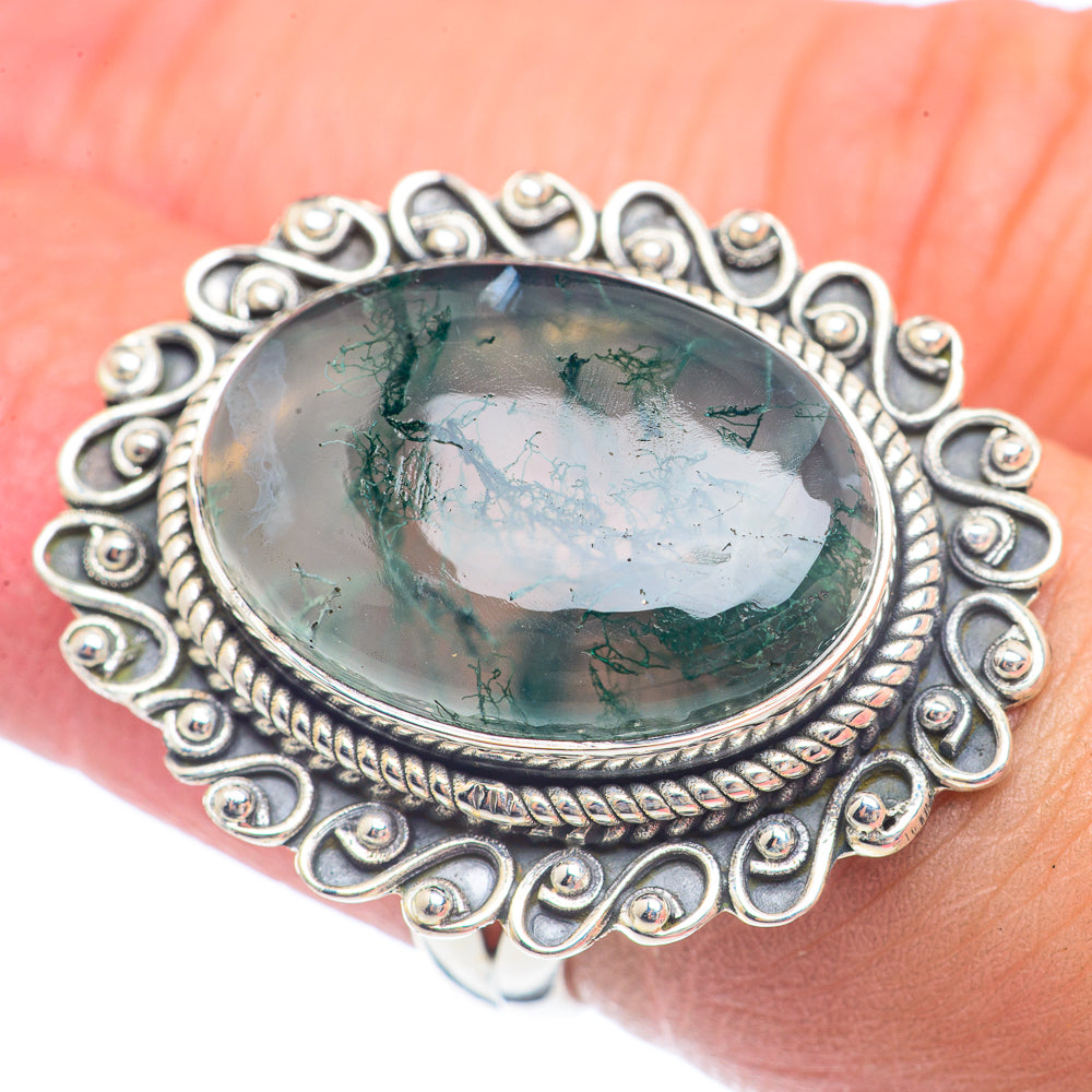Green Moss Agate Rings handcrafted by Ana Silver Co - RING71773