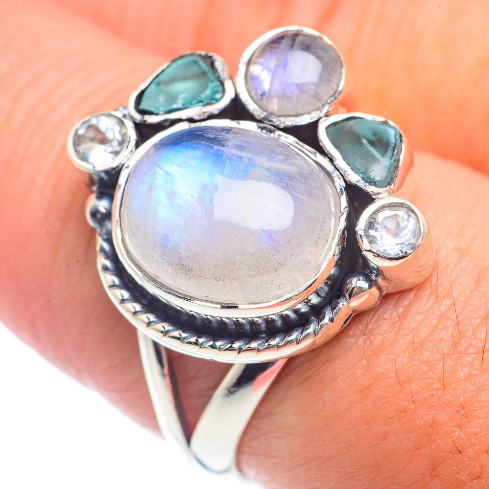 Rainbow Moonstone Rings handcrafted by Ana Silver Co - RING71995
