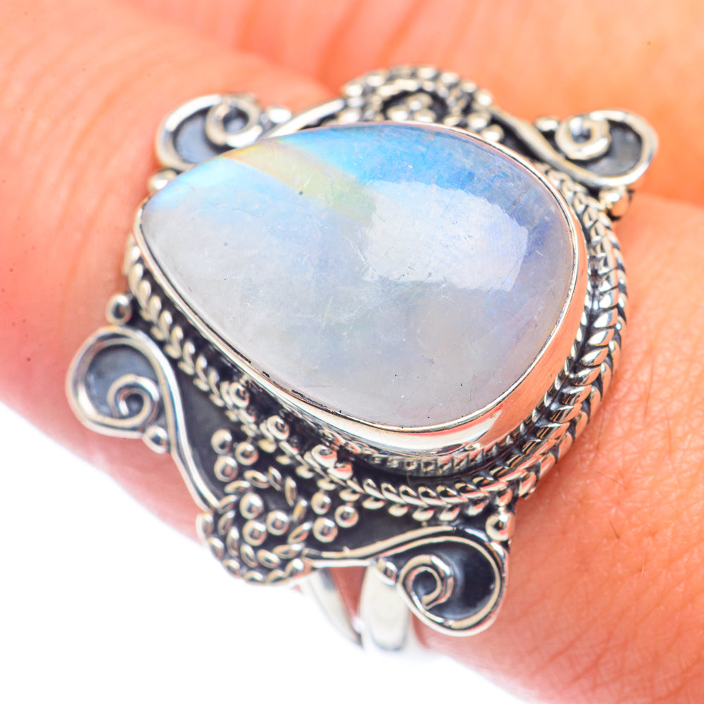 Rainbow Moonstone Rings handcrafted by Ana Silver Co - RING72025