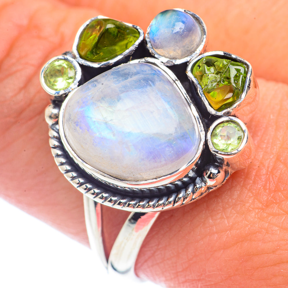 Rainbow Moonstone Rings handcrafted by Ana Silver Co - RING72040