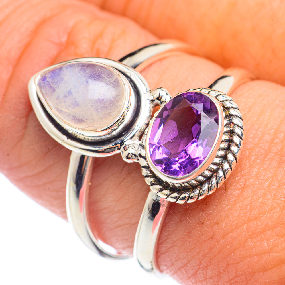 Rainbow Moonstone Rings handcrafted by Ana Silver Co - RING72057