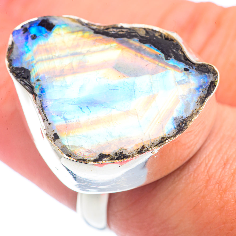 Rainbow Moonstone Rings handcrafted by Ana Silver Co - RING72071