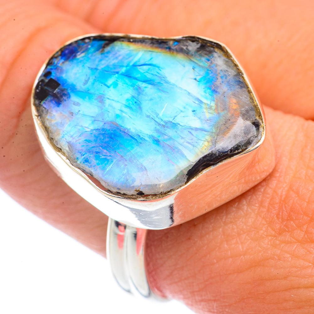 Rainbow Moonstone Rings handcrafted by Ana Silver Co - RING72115