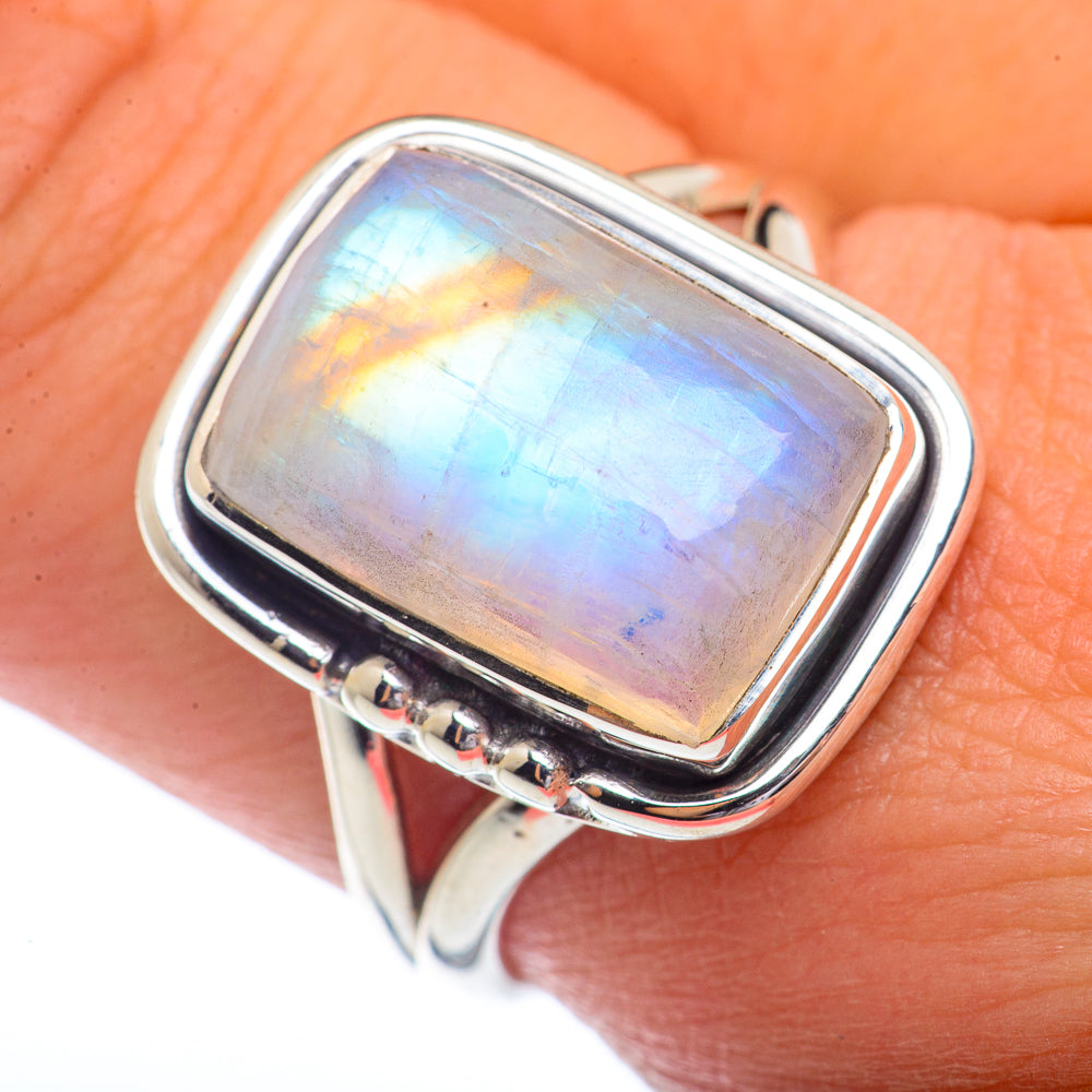 Rainbow Moonstone Rings handcrafted by Ana Silver Co - RING72171