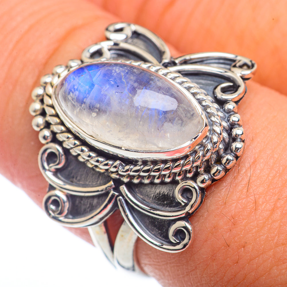 Rainbow Moonstone Rings handcrafted by Ana Silver Co - RING72212